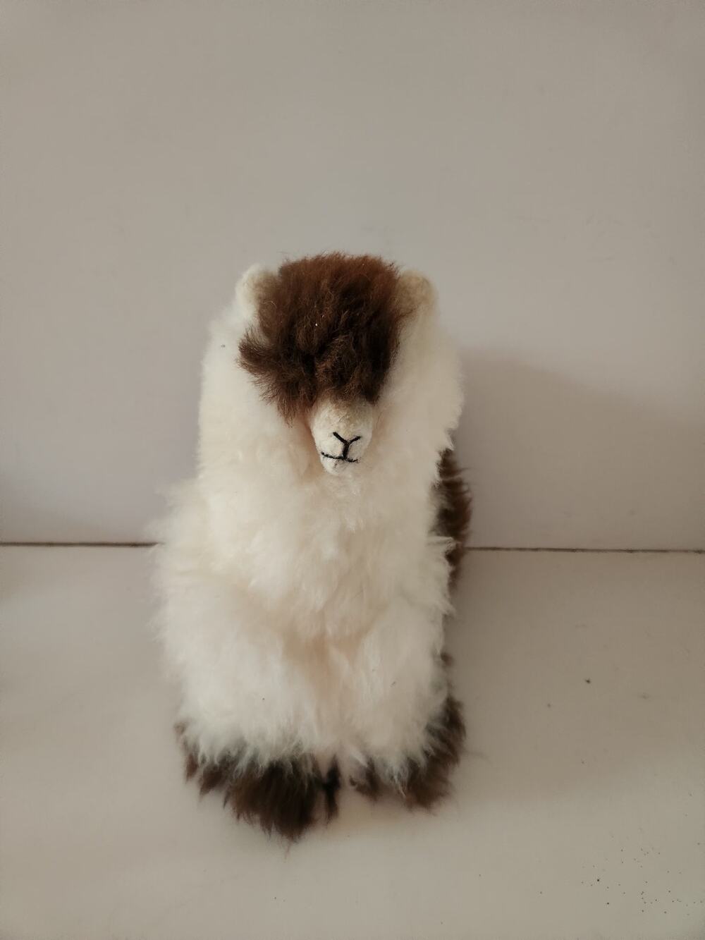 100% Alpaca Fur Plush Lama Handcrafted Brown /White Cloud Soft Plush 12x12